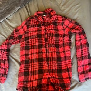Red and black plaid thin flannel shirt